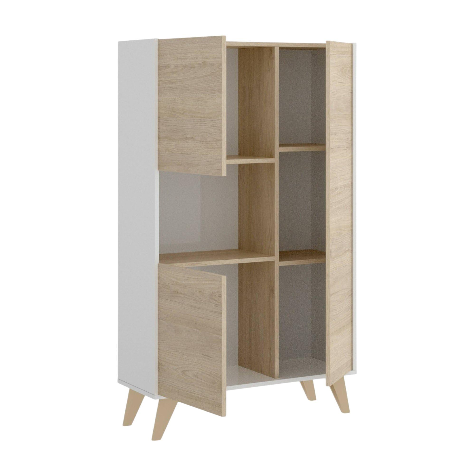 Dmora - Credenza Boario, Buffet alto da soggiorno, Madia moderna da salotto a 3 ante, 81x43h135 cm, Rovere e Bianco