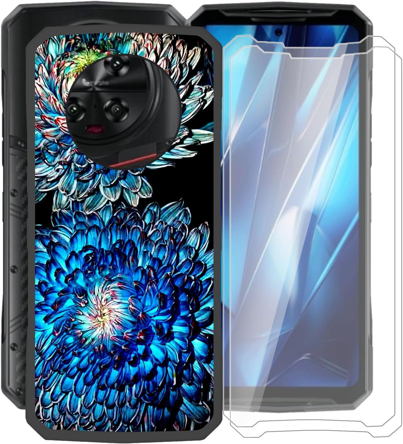 for Doogee DK10 Case, with [ 2 x Screen Protector Tempered Glass Film], Black Soft Silicone Cover Shockproof Bumper Protection Case for Doogee DK10 (6.67") - XV31