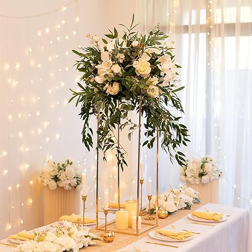 Miniatura 2 de Sziqiqi Mesas de jarrón de suelo, centros de mesa para recepción, 2 piezas de columna de metal, soporte geométrico de flores de 31.5 pulgadas,