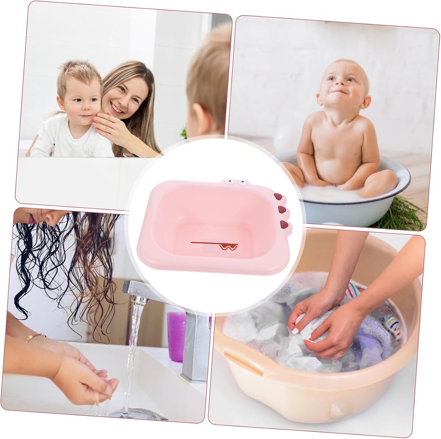 Multipurpose Wash Basin for Newborns and Cartoon Washbasin with Spacious Design Easy to Clean and Carry for Bathing and Laundry Pink