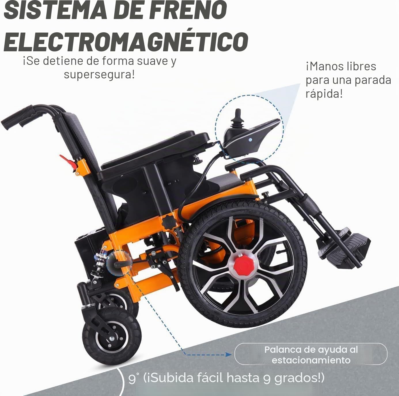 Silla de ruedas eléctrica de 40 cm con rueda delantera grande para adultos, 50 cm de ancho de asiento para todo terreno, silla de ruedas motorizada plegable de 500 W, 150 kg, control trasero incluido