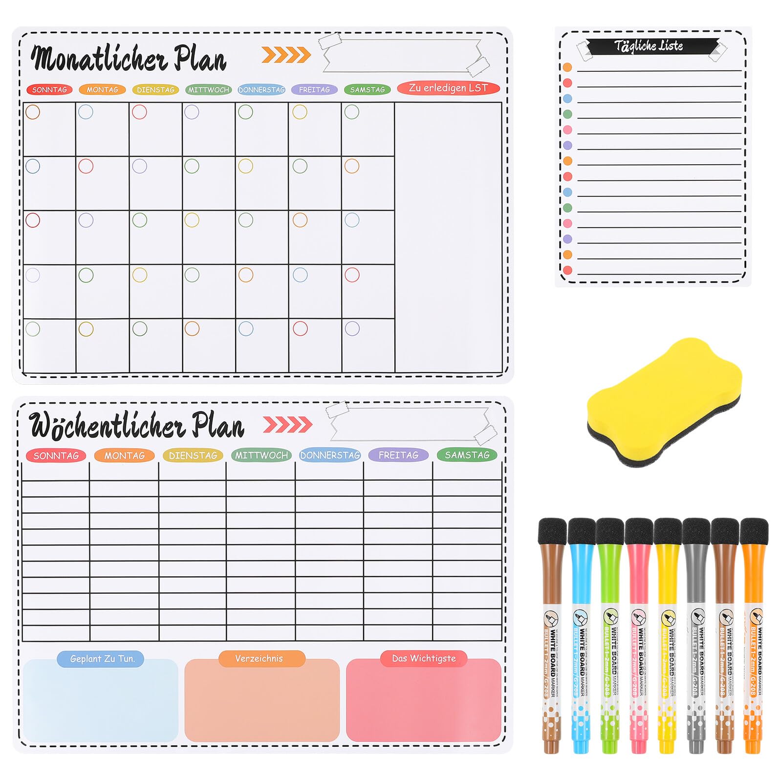ABOOFAN Magnetischer Kalender für Kühlschrank mit Abwischbarer Oberfläche Multifunktionaler Wochenplaner aus Synthetischem Harz für Küche und Büro zur Einfachen Planung