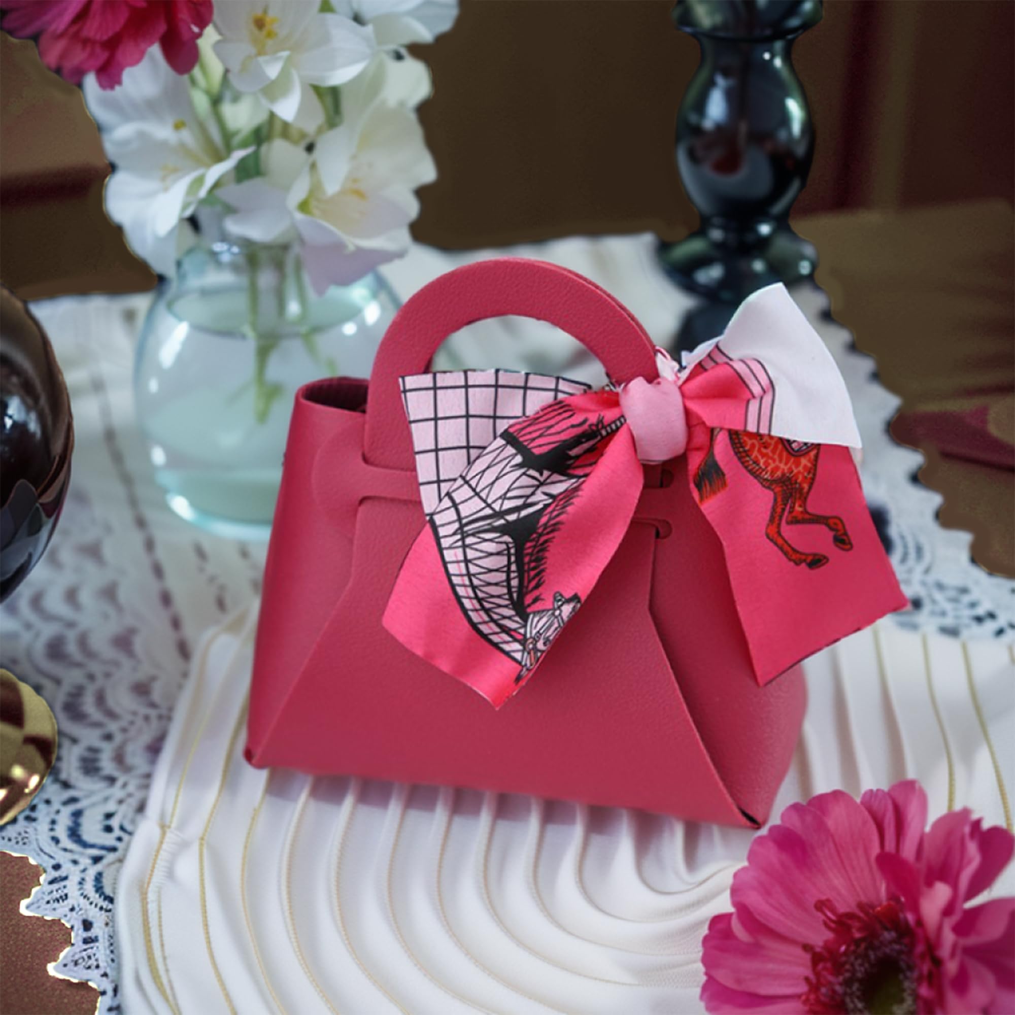 qczoyp Sacchetti regalo in pelle con manici: 10 sacchetti per bomboniere con nastro, mini sacchetti regalo riutilizzabili per bomboniere, compleanni, baby shower, matrimoni, bomboniere, regali per le