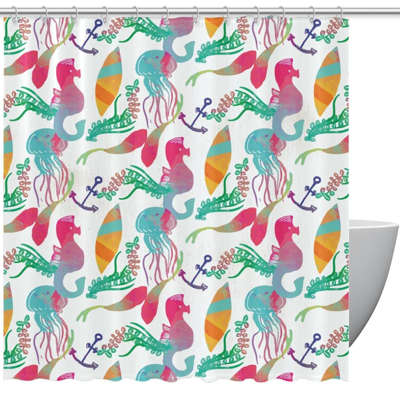 Rideau de douche Algues et faune océanique en textile de qualité supérieure