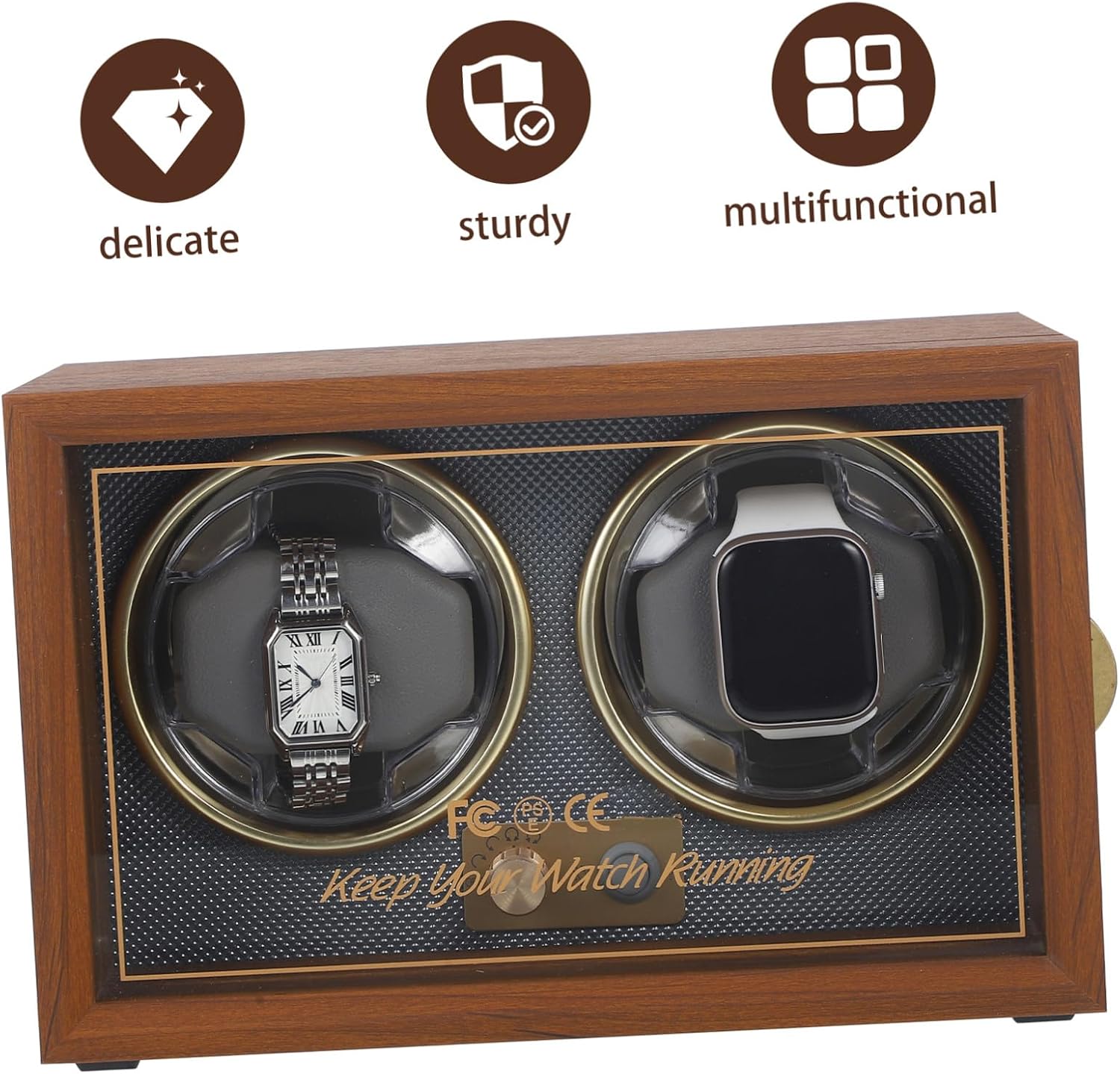 VILLCASE Wooden Mechanical Watch Winder Box for 2 Watches Black Walnut Wood Case with Adjustable 5-mode Automatic Rotating Holder Random Color