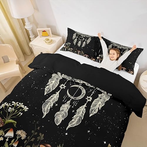 Miniatura 50 de Juego de funda de edredón de 3 piezas, diseño de hongos, diseño de hojas botánicas de acuarela y fresa, para niños, adolescentes, adultos, libélula