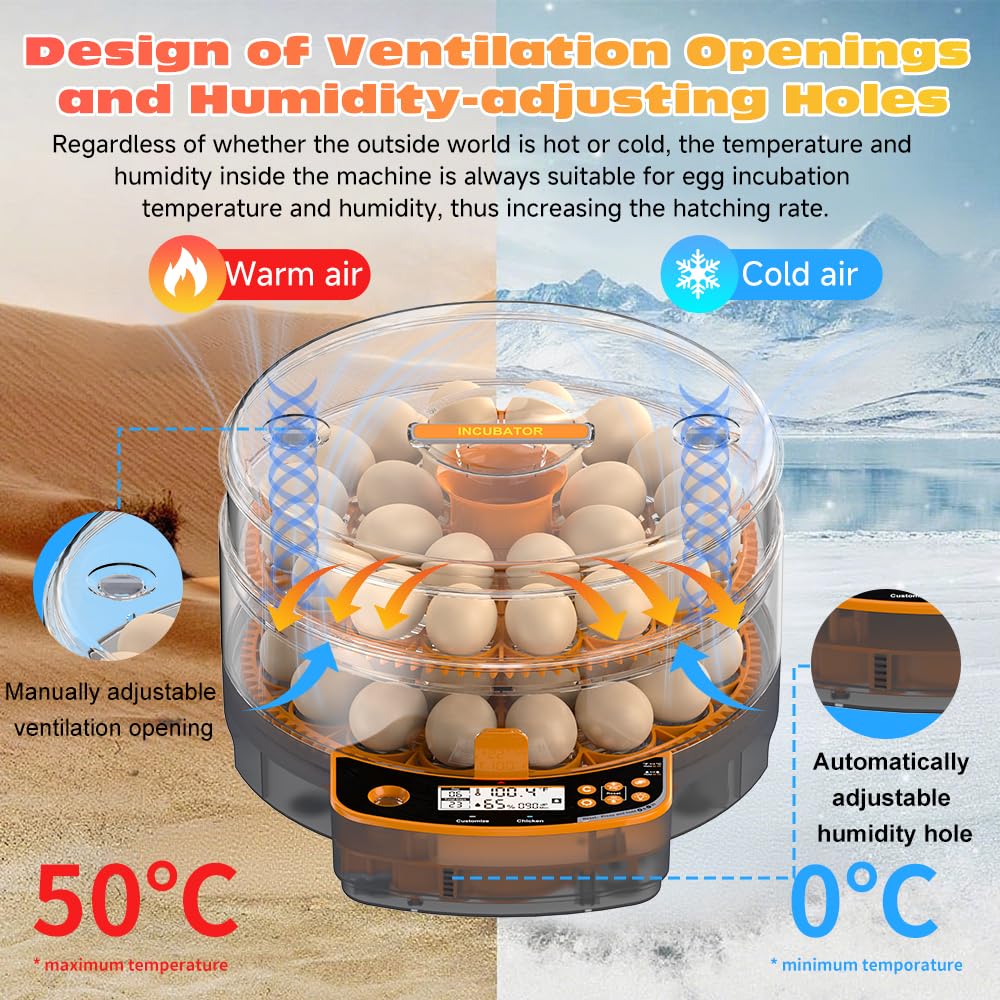 Incubatrice per uova di gallina, incubatrice automatica per uova di gallina, con serbatoio d'acqua integrato, rotazione automatica a 360°, candela per uova a LED, allarme temperatura e umidità