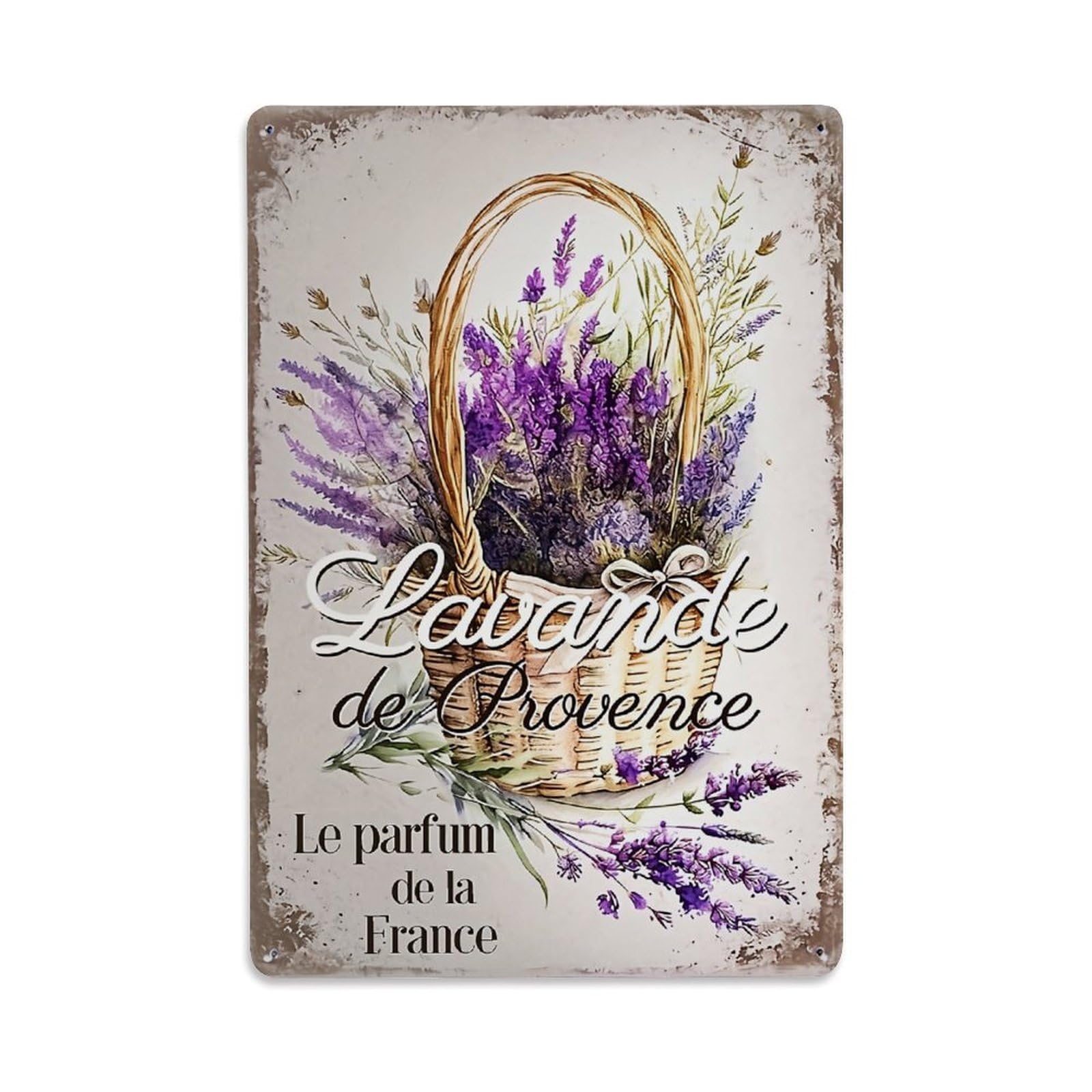 Jdfenggu Vintage Lavender Basket Provence France Scent Retro Metal Tin Sign, Metal Poster For Bar, Home, Man Cave, Kitchen, Laundry Room Art Decor 8X12 Inch