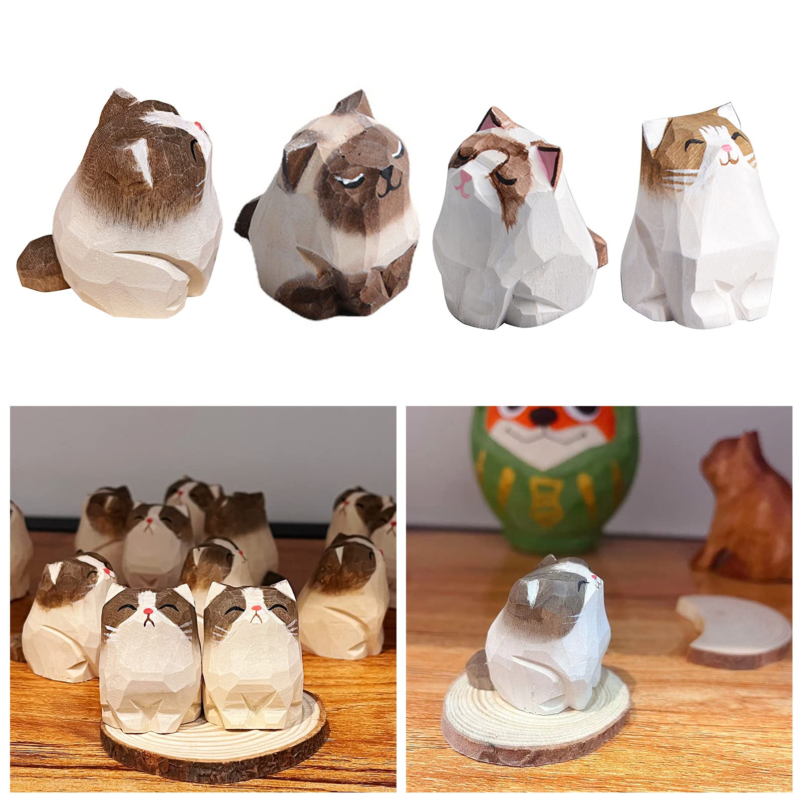Houten kat ornament - houten kattenbeeldje, handgemaakte
