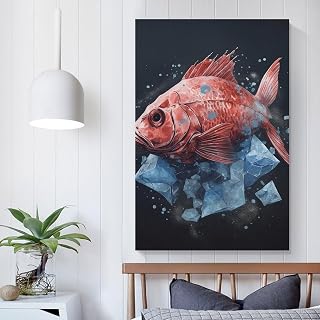 Decorative Painting for Wall Art Canvas Paintings Illustration of Red Fish Posters Decorative Wall Decor Posters Aesthetic Painting for Living Room Hang Pictures for Room Bedroom 08x12inch(20x30cm)