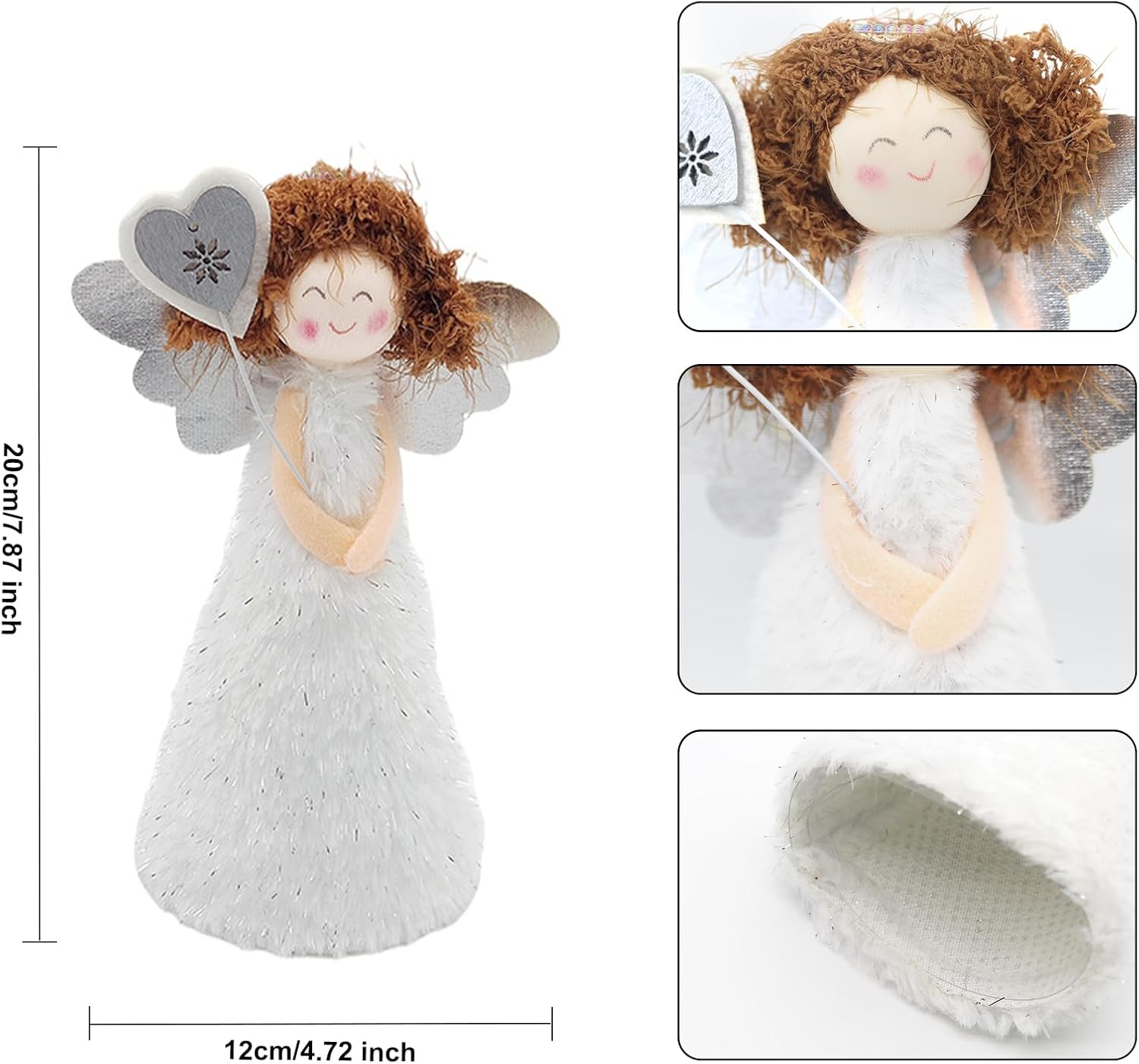 Angel Christmas Tree Topper, Angel Tree Ornament Plush Angel Pendant Cupid Christmas Tree Fairy Topper for Home Party Decorations (White)