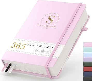 Umriox A5 Lined Journal Notebook -365 Pages Hardback Thick College Ruled Notebook Journal with 100gsm Paper,Leather Hardcover Journals for Women Men Work School Office 14.5 x 21.4cm-Pink