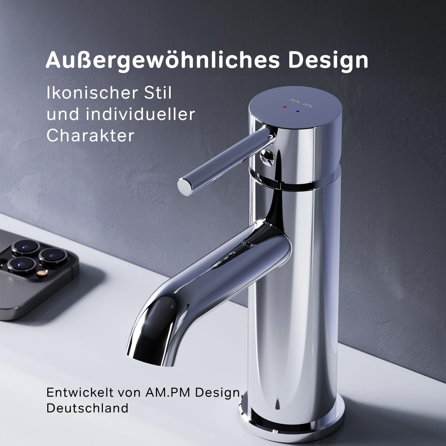 Wasserhahn Bad, Waschtischarmatur mit Klick-Ablaufgarnitur Chrom, Badarmatur aus Messing, Waschbecken Armatur Badezimmer, Einhebelmischer, Mischbatterie Waschbecken, AM.PM Spike