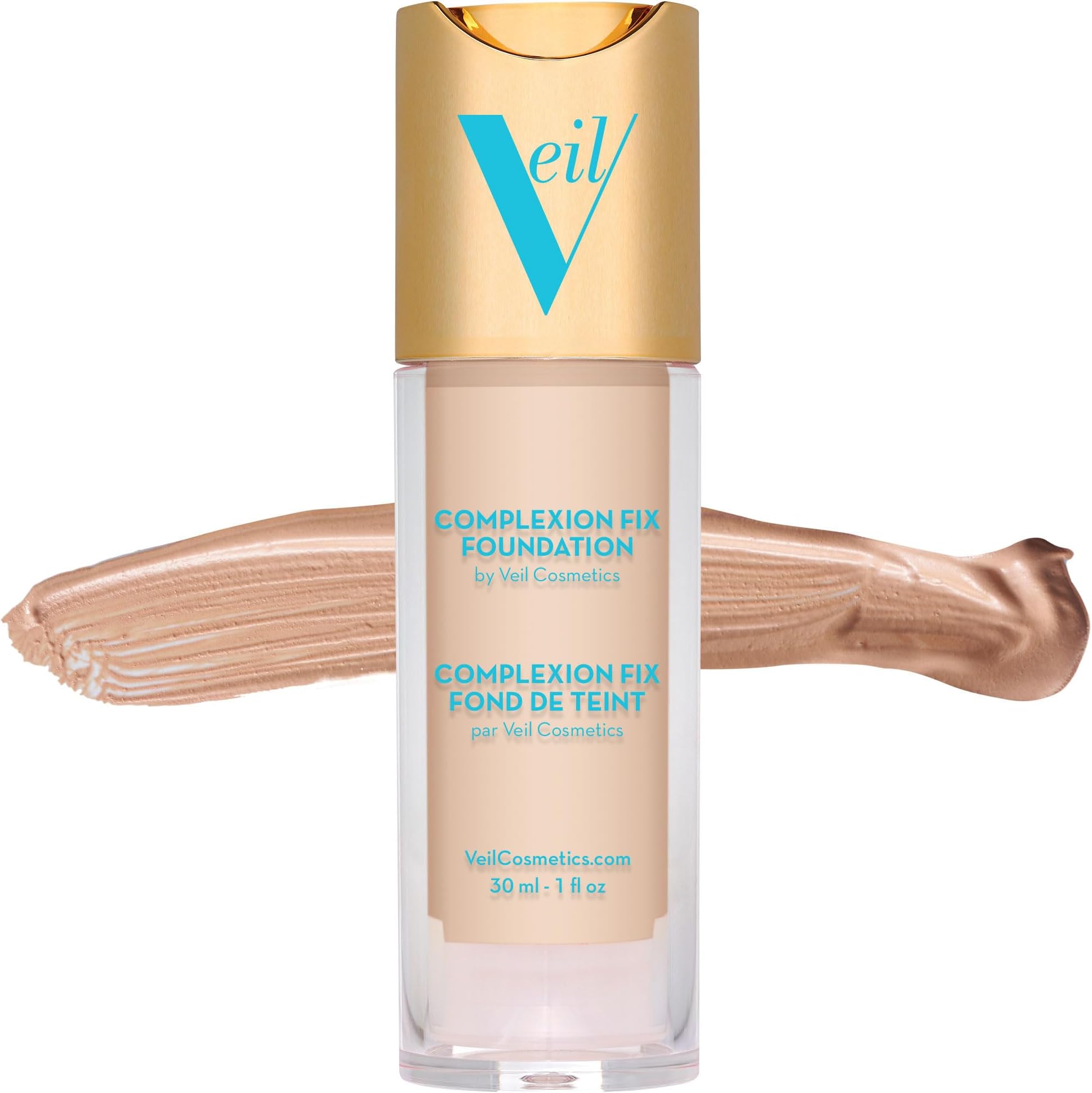Veil Cosmetics Complexion Fix Liquid Foundation – Buildable Coverage – Water-Resistant, Hypoallergenic, Oil-Free, Cruelty-Free & Vegan – Lightweight & Brightening – Long Lasting (1G Porcelain Gold)