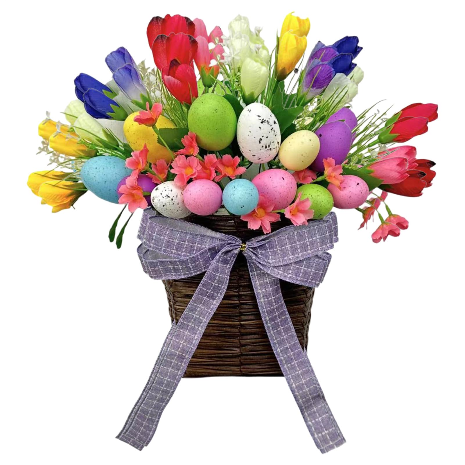 Panier de Printemps Œufs Artificiels Fleuris au Design Unique pour Déco de Pâques