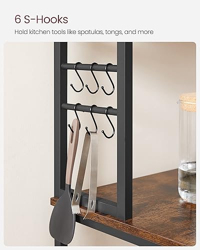 Miniatura 8 de VASAGLE Coffee Bar, 31.5 Inches Baker's Rack for Kitchen with Storage, 6-Tier Kitchen Shelves with 6 Hooks, Microwave Stand, Industrial, Rustic café