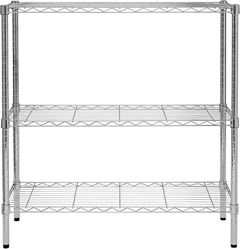Honey-Can-Do Estantería ajustable resistente de 3 niveles con capacidad de 200 libras, Estantería de acero cromado SHF-09367, Estanterías