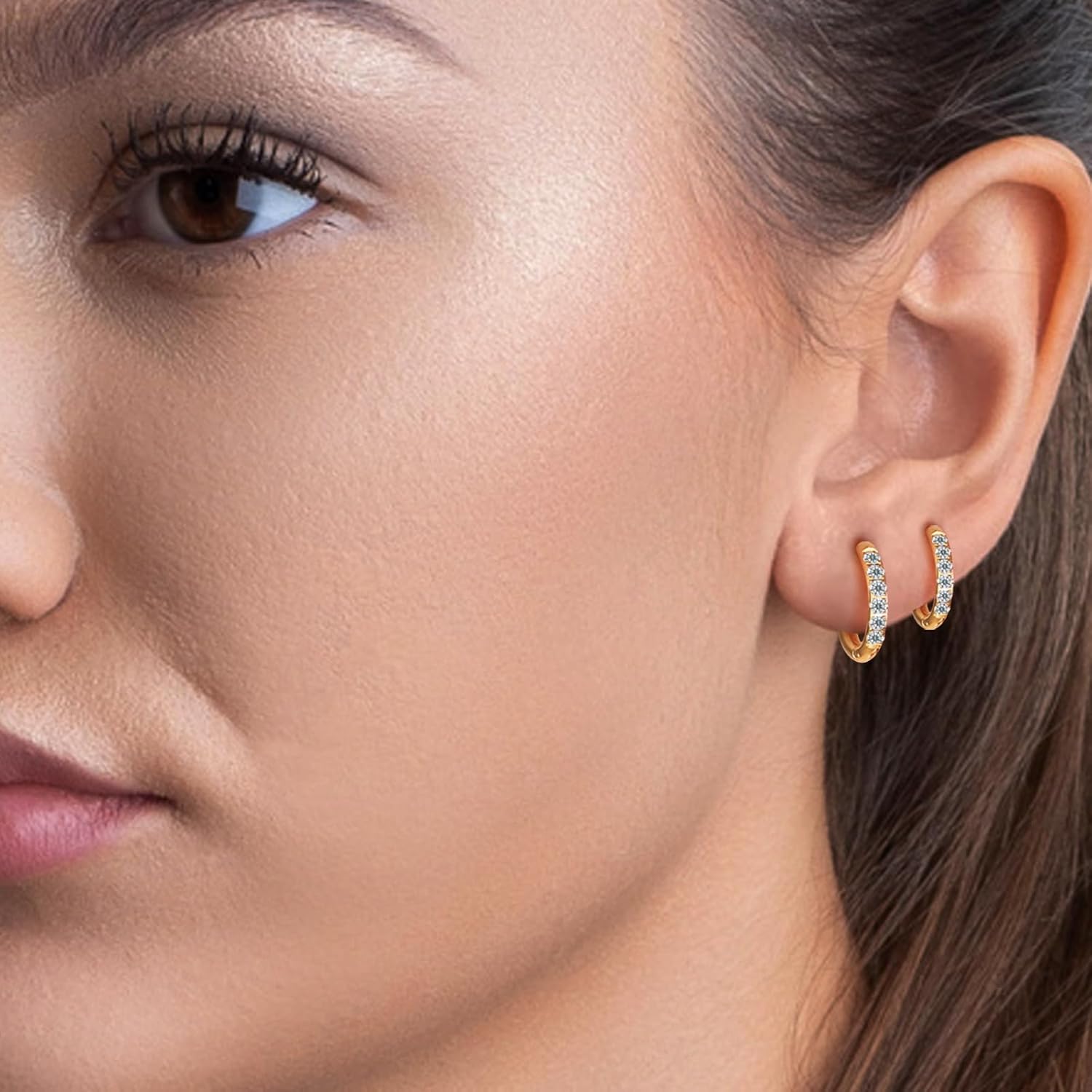 G23 Titanium Slim 14k Gold Plated Small Huggie Hoop Earrings for Women, Hypoallergenic F136 Implant Grade Pure Titanium for Sensitive Ears，CZ Waterproof and Non-Tarnish - Image 6