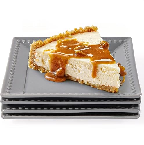 Miniatura 7 de Platos de Aperitivo y Postre en Relieve, Juego de 4, Platos Cuadrados de 6 Pulgadas de Color Gris para Snack y Restaurante, Aptos para Lavavajillas