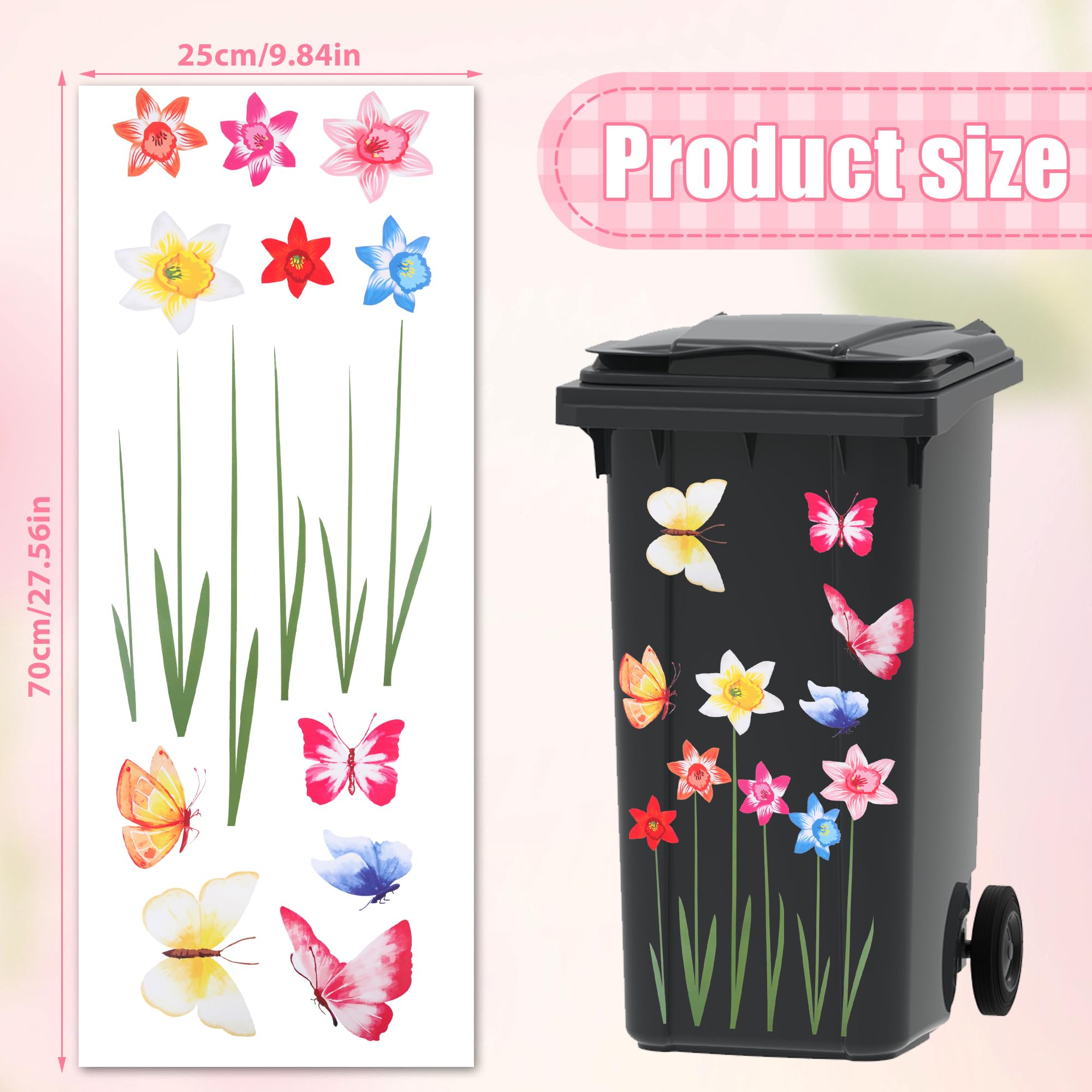 Mülltonnen-Aufkleber Set – Sonnenblumen & Schmetterlinge, Wetterfest, Selbstklebend, 80x30 Cm, Bunt