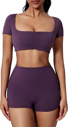 Workout Sets for Women 2 Piece High Waisted Seamless Butt Lifting Shorts and Crop Top Matching Gym Athletic