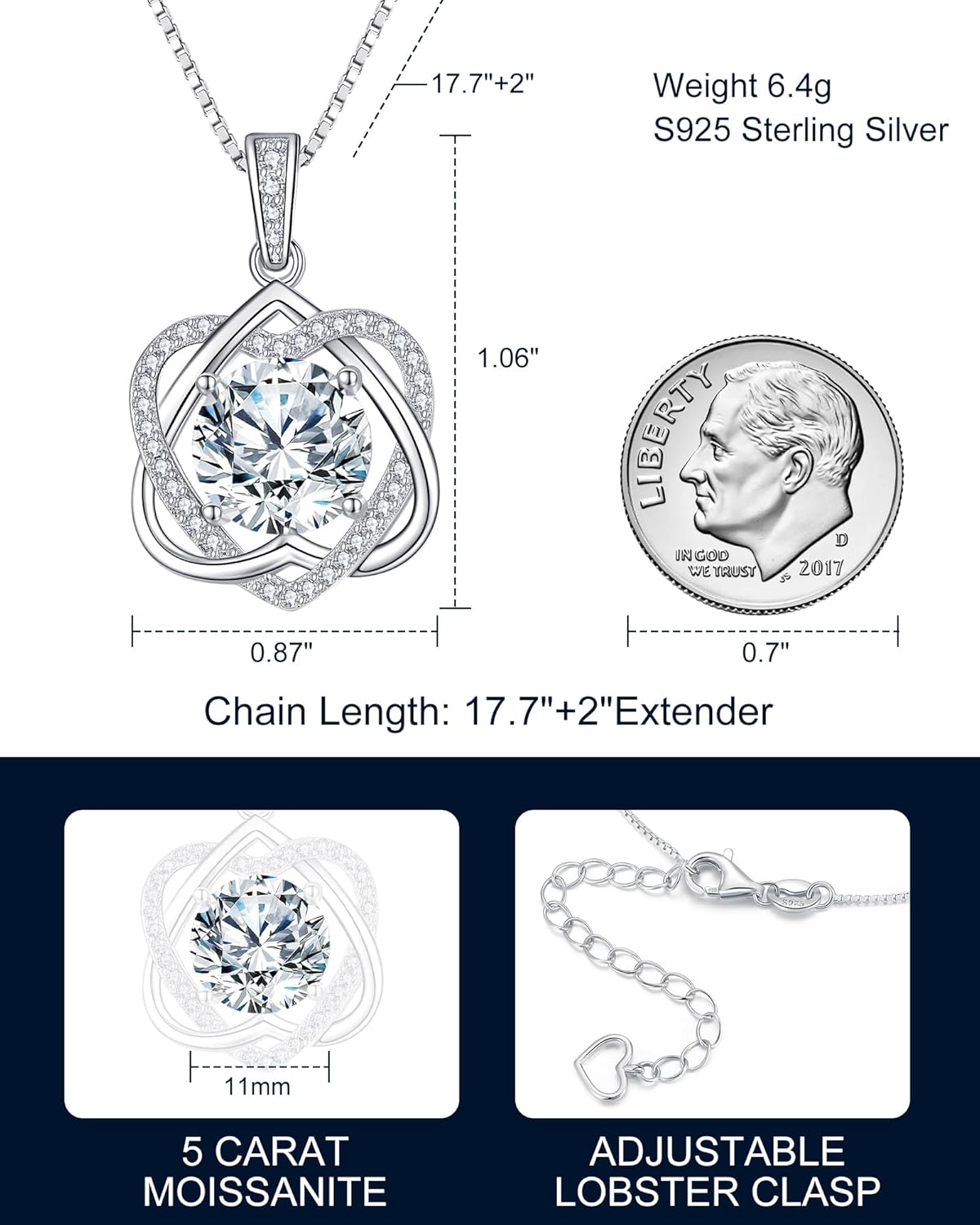 InfinityLove Heart Pendant Necklaces for Women, 2-5 Carat Moissanite Heart Necklace... - Image 4