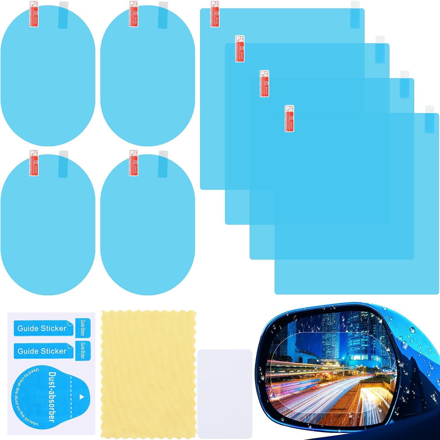 ONEMAJI 8 Pcs Rainproof Film Anti-Fog Sticker for Skoda Enyaq iV SUV (5AZ) 10/2020-Heute, Motoring Safety Gear Anti-Glare Blind Spot Accessory for Wing Mirror Side Window