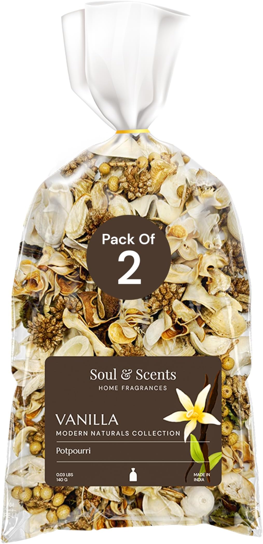 Soul & Scents Vanilla Potpourri Pack of 2 | Dried Flowers | Fine-Living | Natural Decoration | Mood Enhancer | Perfect for Home Decor, Gifts, and Aromatherapy | Made in India | 140gm Each