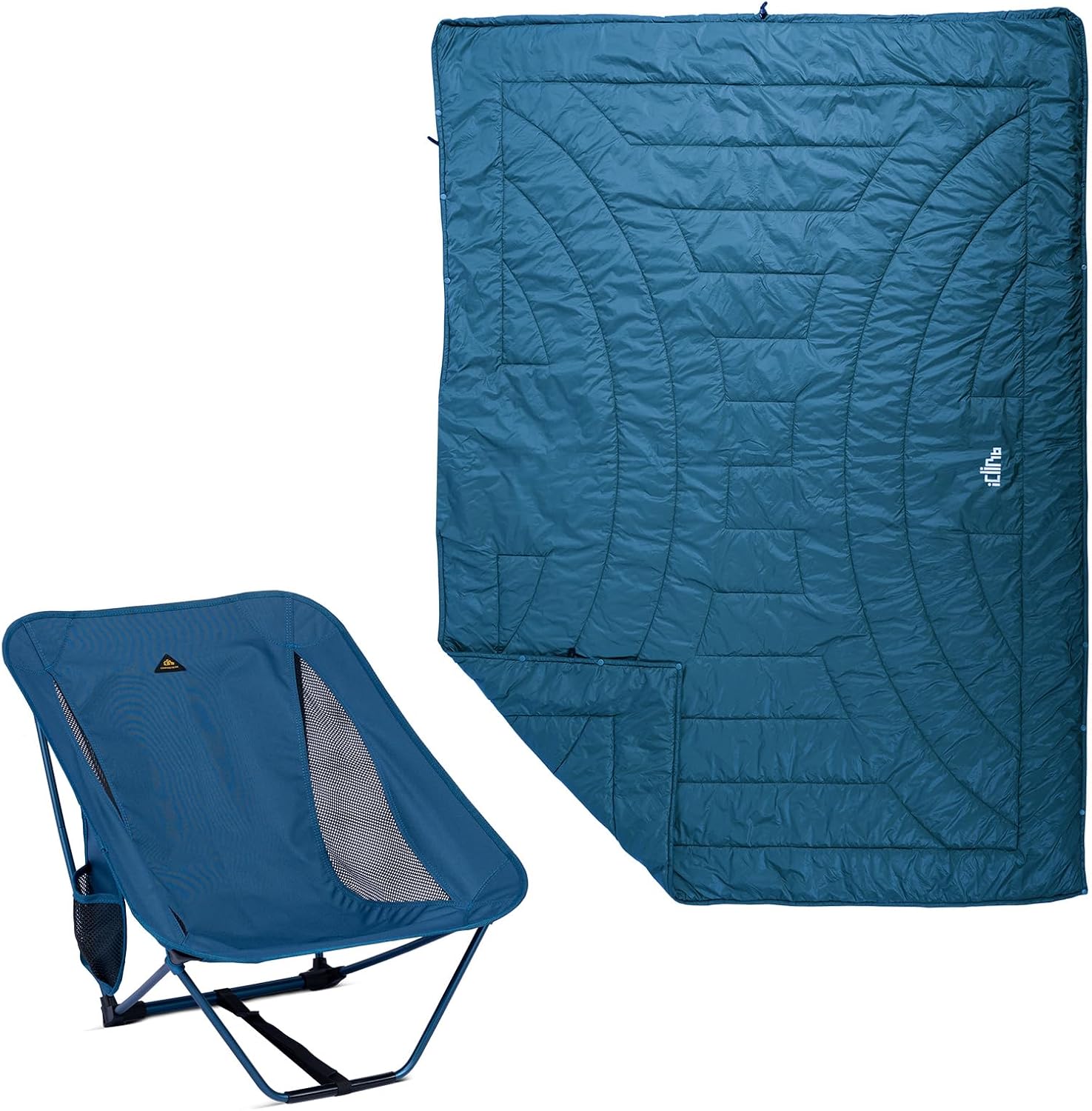 iClimb 1 Low Folding Chair and 1 3M Thinsulate Warm Blanket Bundle, Ultralight Compact for Adults Outdoor Backpacking Camping Glamping Hiking Motorcycling
