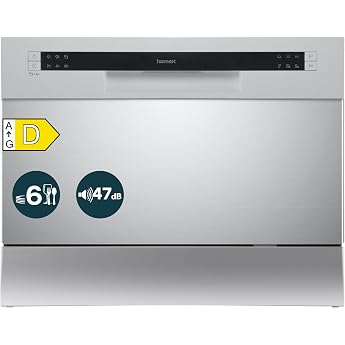 homeX GST6AD-S Table Dishwasher Mini Dishwasher for 6 Place Settings | 6 programs, small dishwasher, AquaStop, automatic door