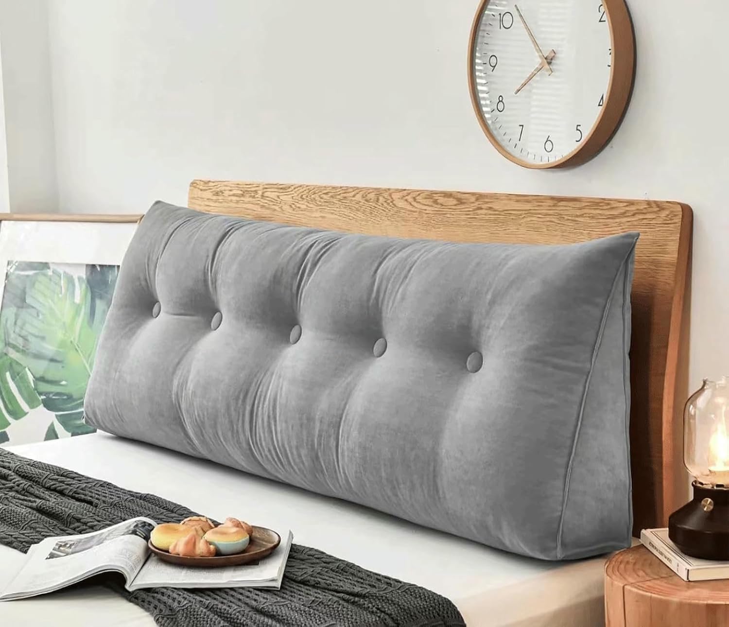 Grey Triangle Headboard Pillow, Soft Bolster Cushion for Backrest Support, Comfortable Positioning Pillow for Bed, Ideal for Reading & Relaxing