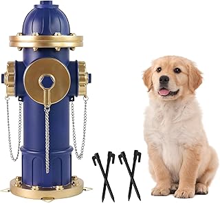 Dog Fire Hydrant Puppy Pee Training Post Garden Statue, Blue & Gold Fire Hydrant Outdoor Figurines Decor for Yard Garden Lawn Patio, 14 Inches (H) *6.5 Inches(W)