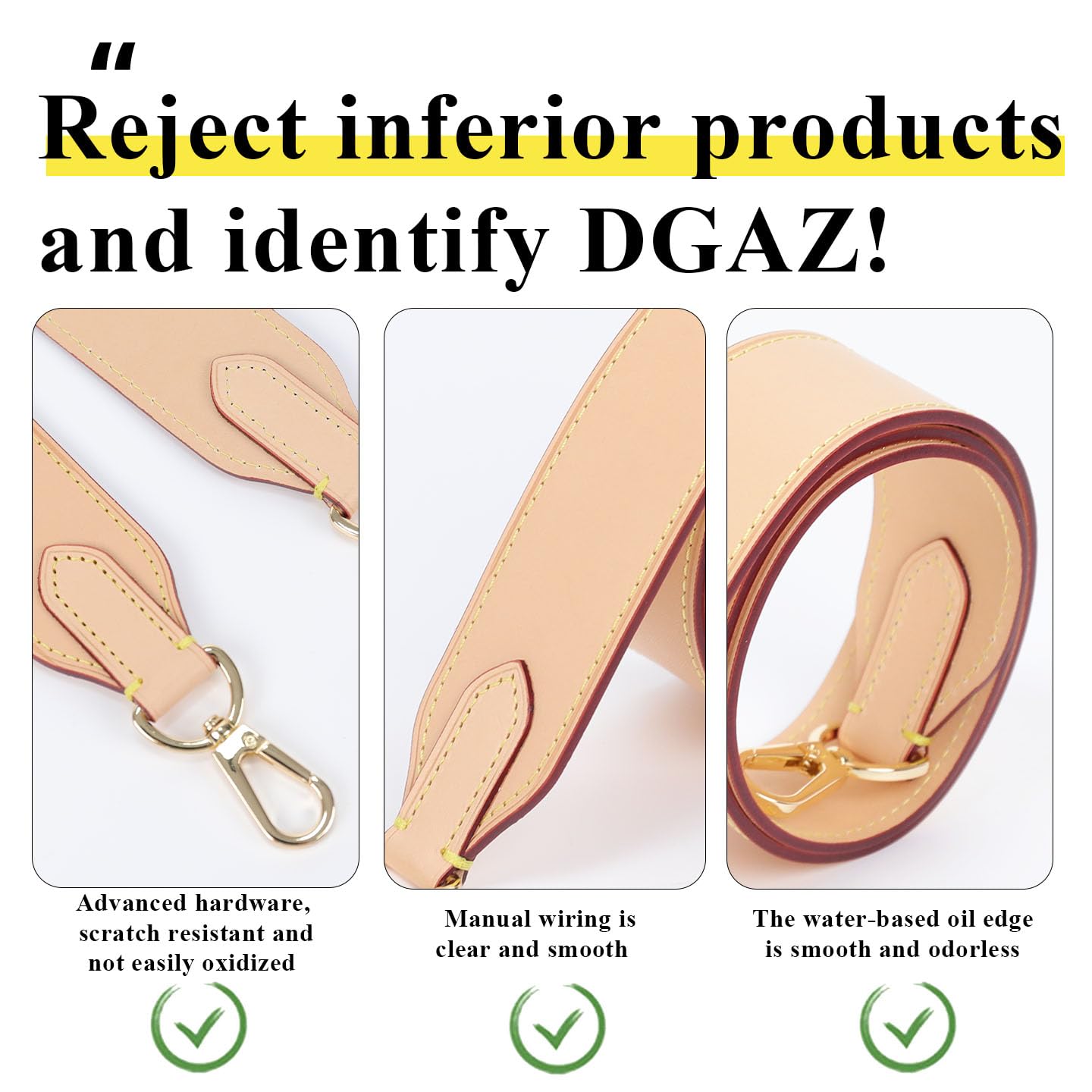 DGAZ Tracolla in Pelle Vacchetta per Borsa Neverfull, Cintura di Ricambio per Tracolla Extra Lunga – Crossbody, Larghezza 3,8 cm, Lunghezza 110 cm, con Confezione Regalo (Beige)