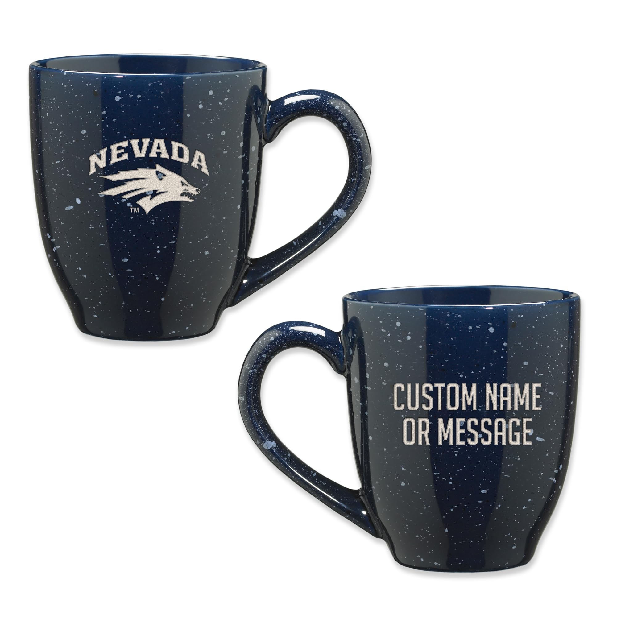 Rico Industries NCAA Nevada-Reno Wolf Pack - UNLV Navy Blue Personalized 16 oz Team Color Laser Engraved Speckled Ceramic Coffee Mug