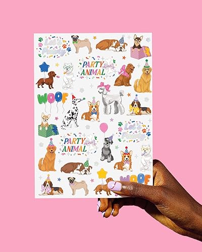 Miniatura 5 de xo, Fetti Tatuajes temporales para perros para niños, 44 estilos de purpurina | Suministros de cumpleaños de animales, recuerdos de fiesta para