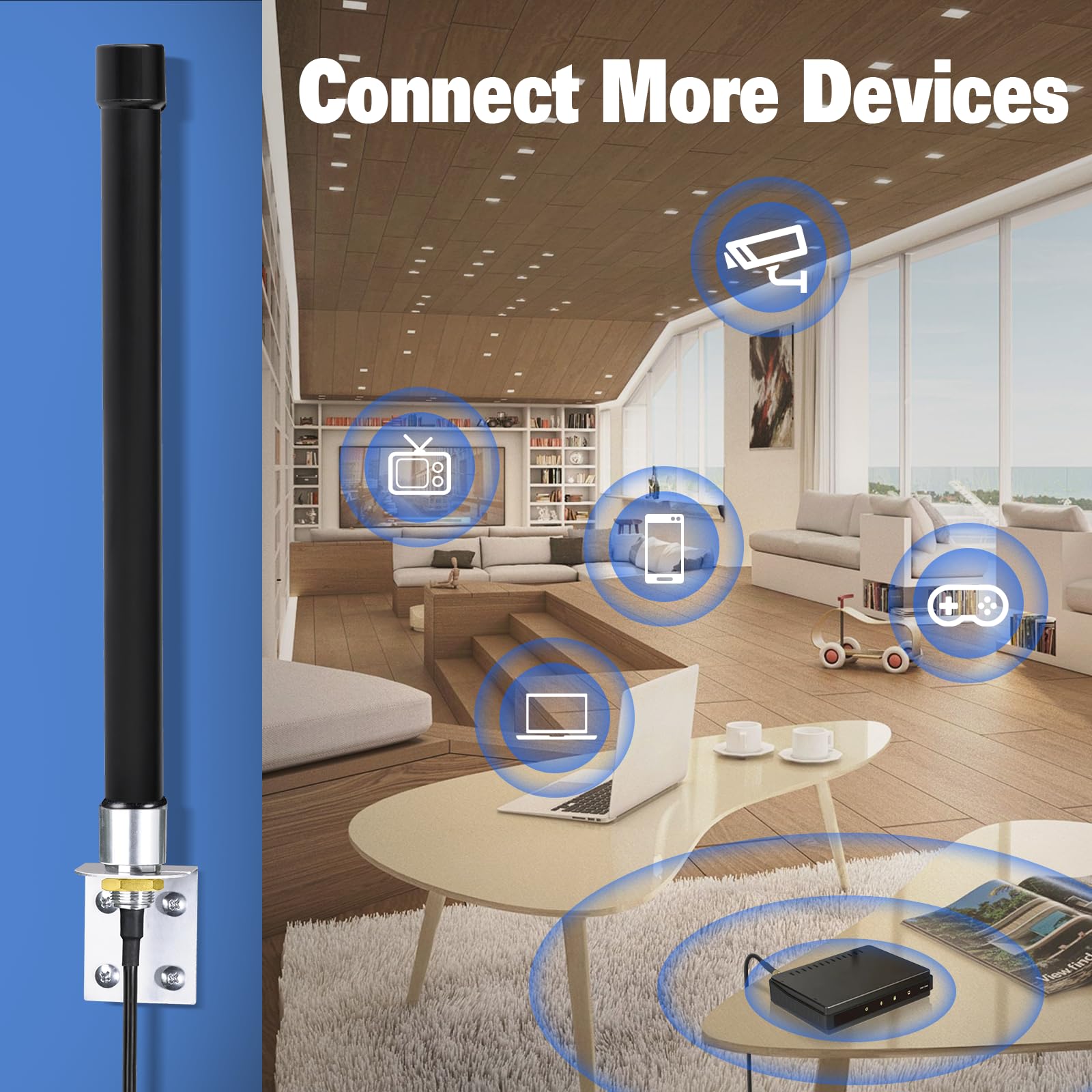 Bingfu 4G LTE Antenne Outdoor Große Reichweite 6 dBi SMA/RPSMA Wandmontage wasserdichte Glasfaserantenne mit 3 m Kabel kompatibel mit 4G LTE-Router Gateway Modem Sicherheitskamera, Mattschwarz