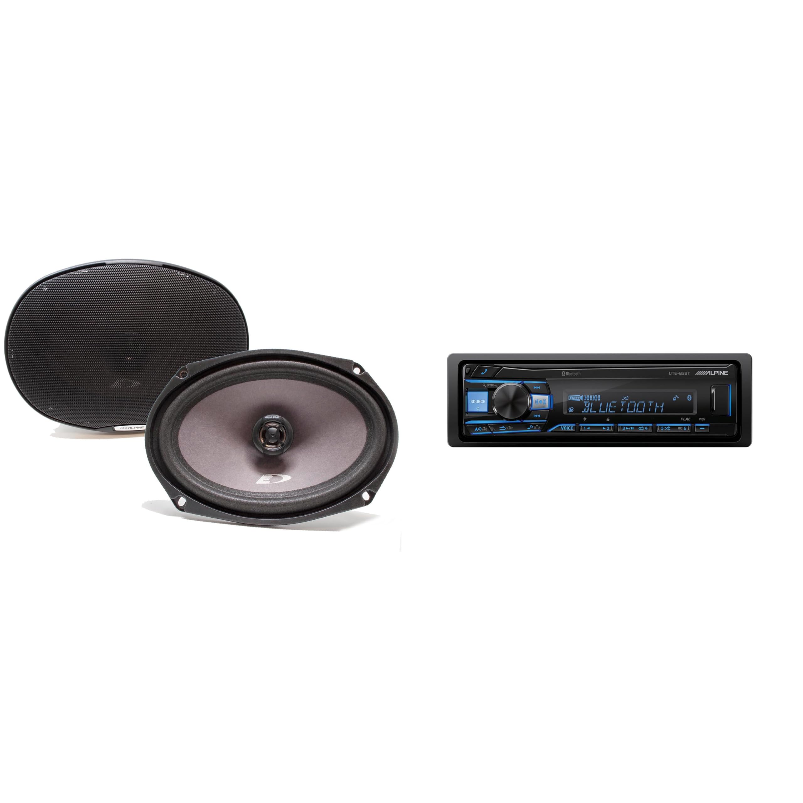 Bluetooth® Multimedia Receiver (Does Not Play CDs) with SXE-6926S 6x9 Coax Speakers by Alpine – Model UTE-63BT