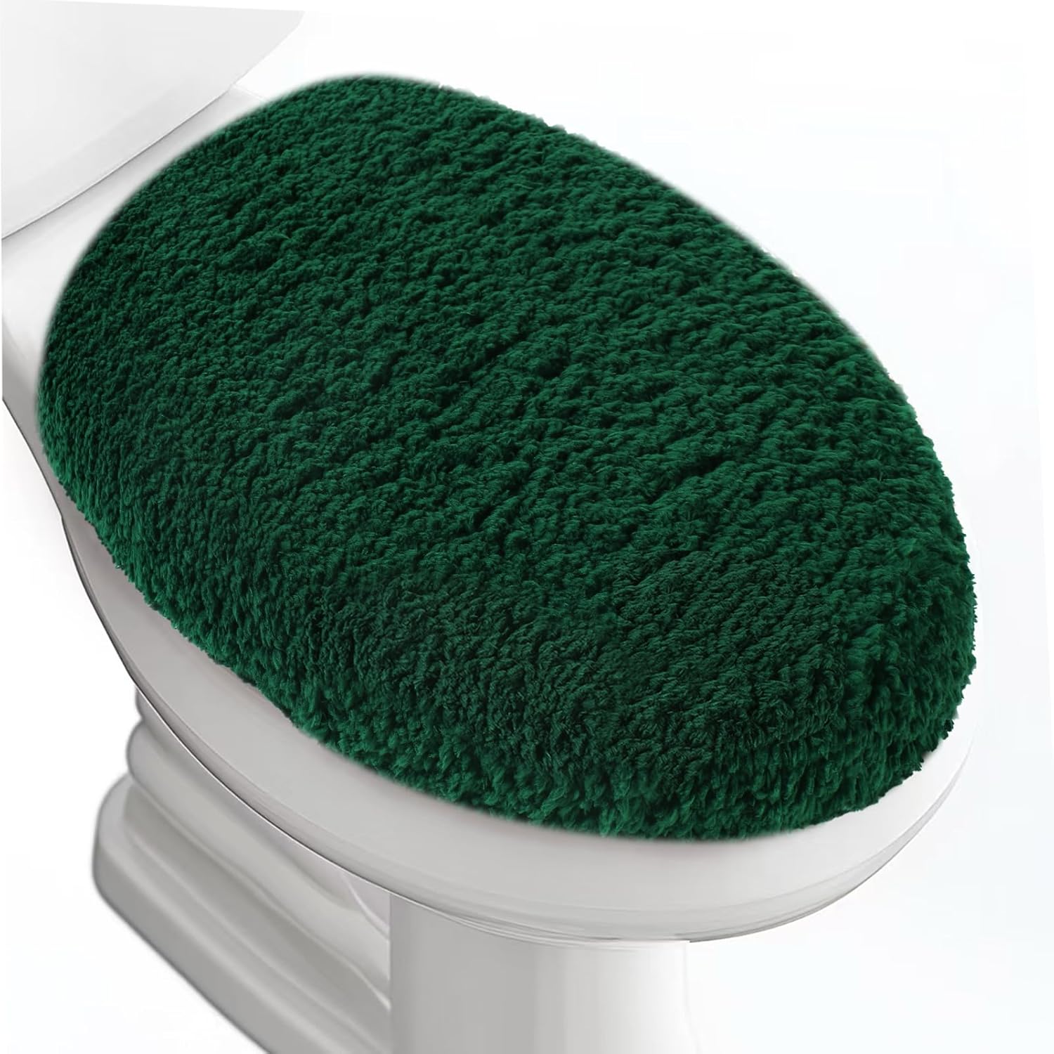 microfiber elongated toilet seat cover 19.5"x 15" machine washable solid toilet lid cover adjustable rubber backing fits most 18-19.5" l x 14-16" w elongated toilet seat hunter green 19"lids