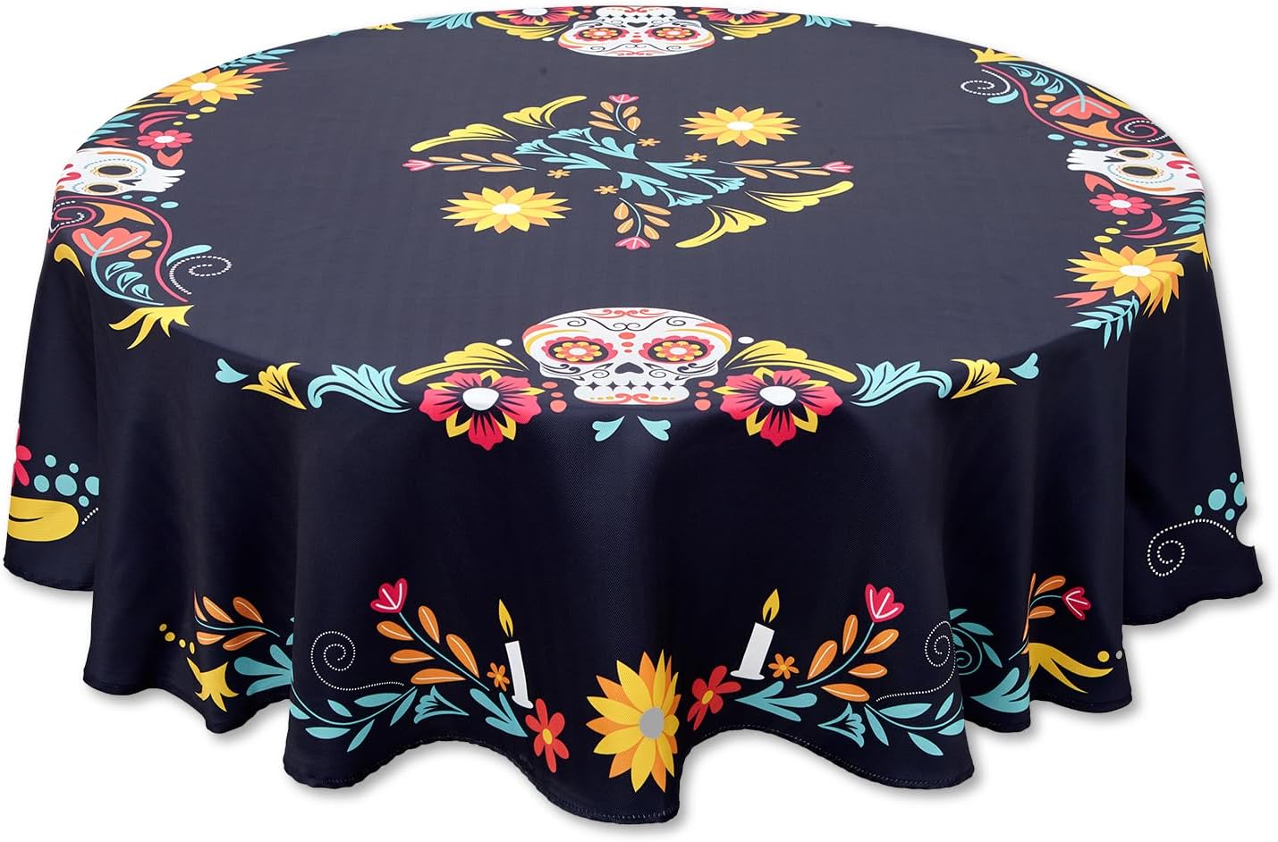 YiHomer Day of The Dead Halloween Tabletop - Dia De Los Muertos Floral Skeleton Mask, Cinco De Mayo Mexican Fiesta Party Home Kitchen Dining Room Decor, Sugar Skull, Tablecloth, 60" Round 60" (Round)