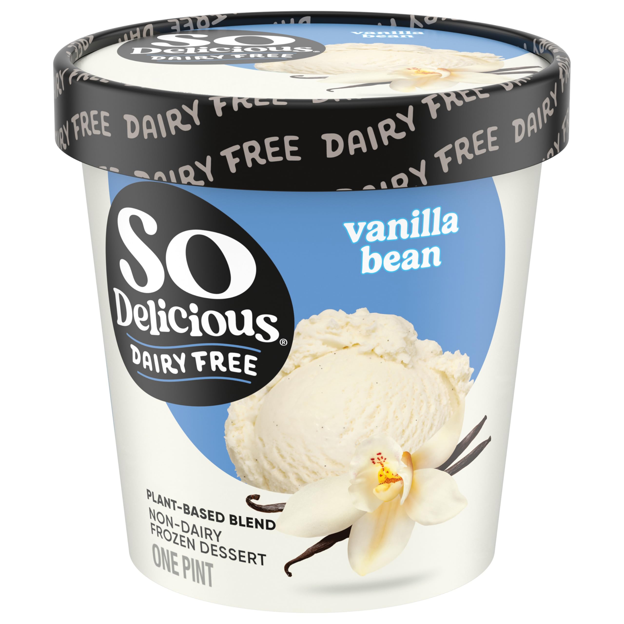 So Delicious Plant Based Blend Frozen Dessert, Vanilla Bean, Dairy Free, Vegan Ice Cream Alternative, Non-GMO, Kosher, 1 Pint
