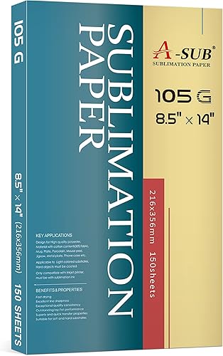 A-SUB Papel de sublimación 150 hojas de papel de transferencia de calor de 8.5 x 14 pulgadas, compatible con impresora de sublimación de inyección