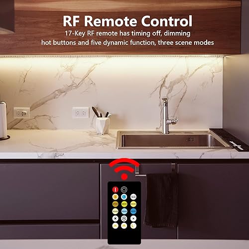 Miniatura 5 de DAYBETTER Kit de iluminación para debajo del gabinete, 6 tiras de luces LED con control remoto, regulador de intensidad y adaptador, regulables para