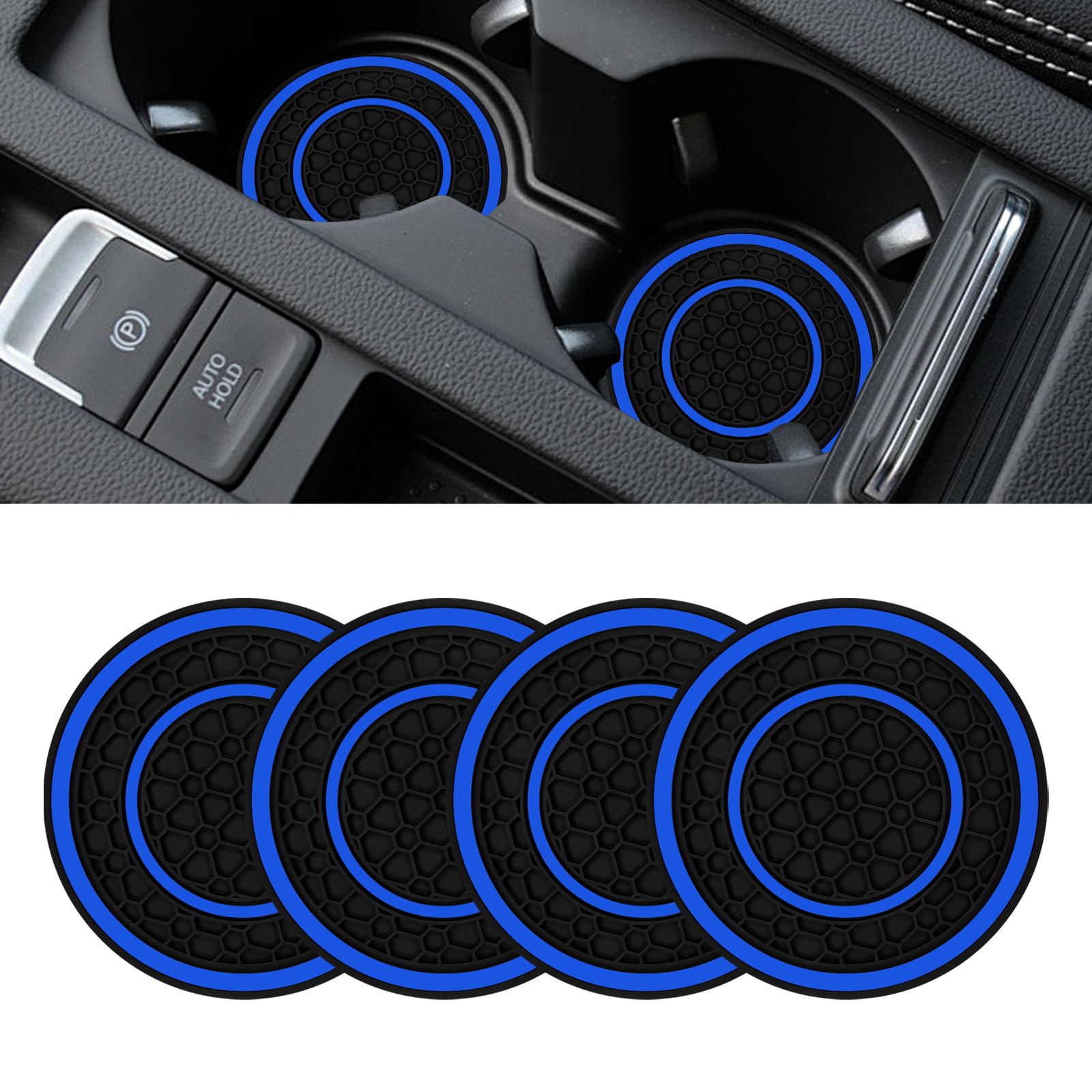 4 PCS Car Cup Holder Coasters, Non-Slip Dustproof 2.75 Inch Car Coasters for Cup Holders, Car Interior Accessories Cup Holder Insert Coaster, Auto Insulated Drink Mat for Most Vehicles (Blue)