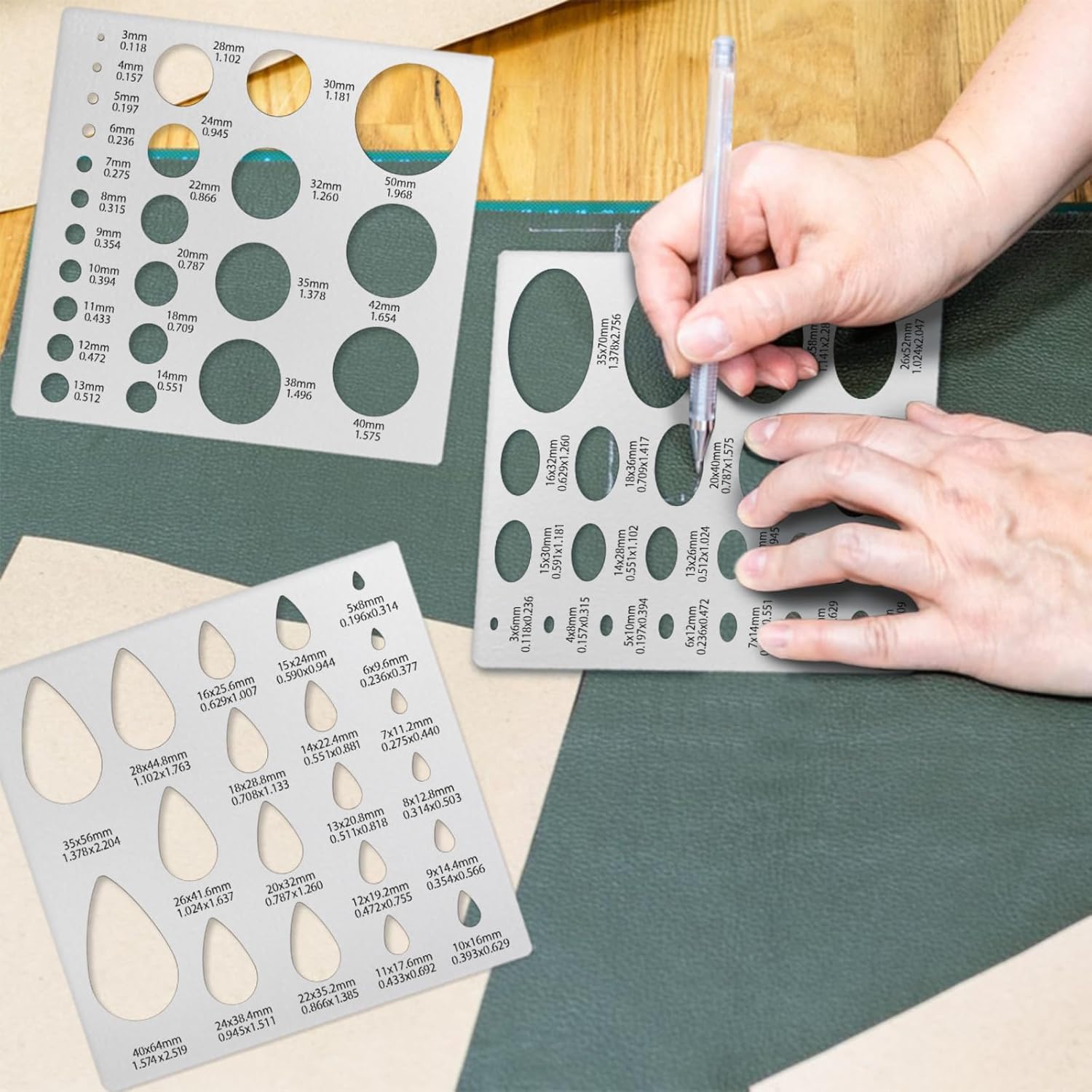 3PCS Metal Stencils Ellipse Teardrop Circle Template for Drafting Round Stencil Jewelry Making Templates Art Oval Tool Metal Geometric Stencil for Office and DIY Bracelets Earrings