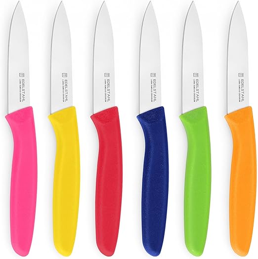 Paring Knife,Stainless Steel Paring Knives Set of 6,Sharp Vegetable&Fruit Knifes,Small Knife Set,Straight Edge Paring Knives,Ergonomic Handle Paring Knife Set,Colorful Peeling Knifes