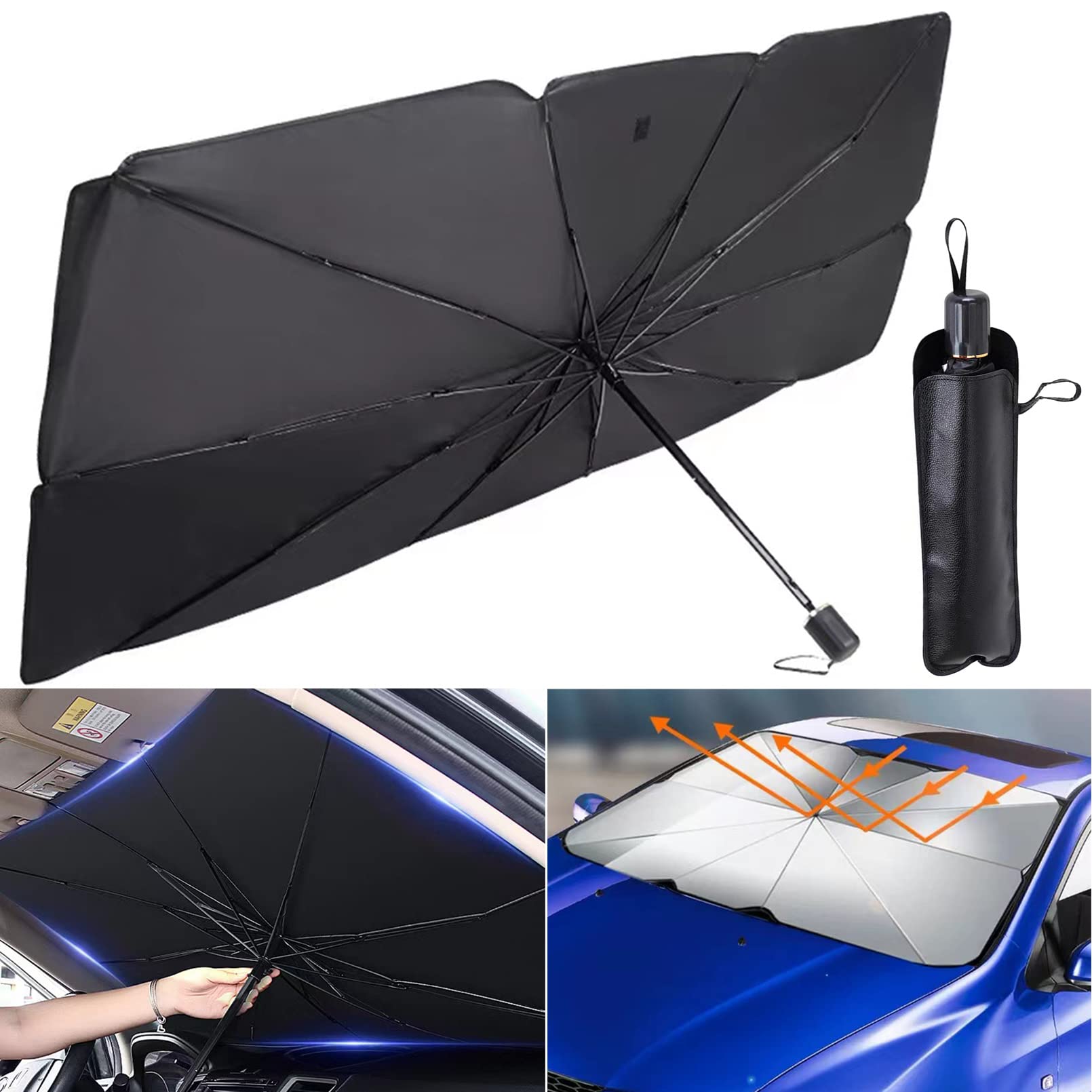 Qiccijoo Car Windshield Sun Shade Umbrella Foldable Car Sunshade Cover for Car Front Window Blocks UV Rays Heat Keep Vehicle Cool, Fits Most Cars : Buy Online at Best Price in KSA -