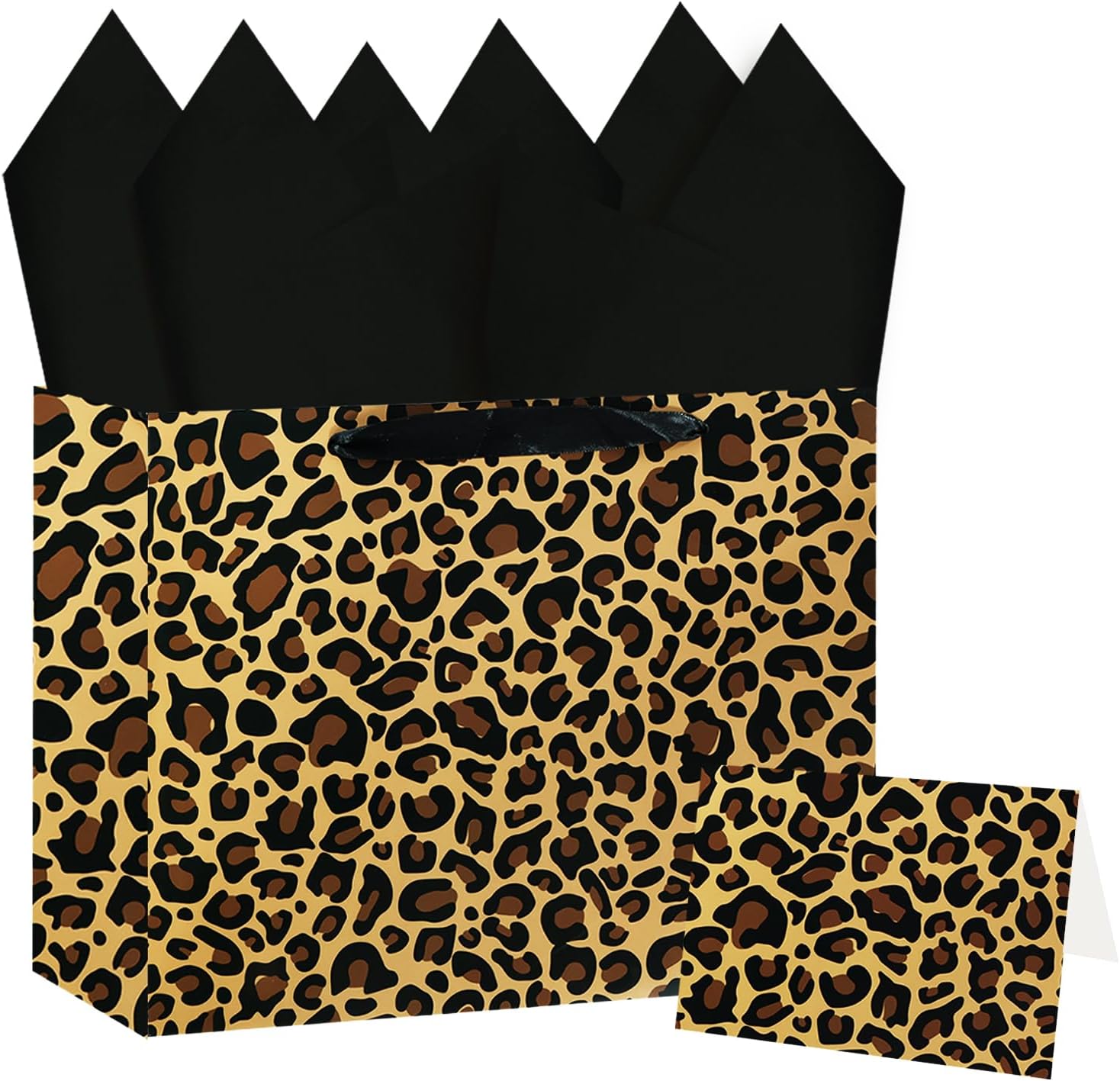 MUNILAIL 13 Inches Leopard Gift Bag Large Cheetah Print Gift Bag with Handle Tissue Paper and Greeting Card for Jungle Safari Bachelorette Girls’ Birthday Themed Party Paper Gift Bag