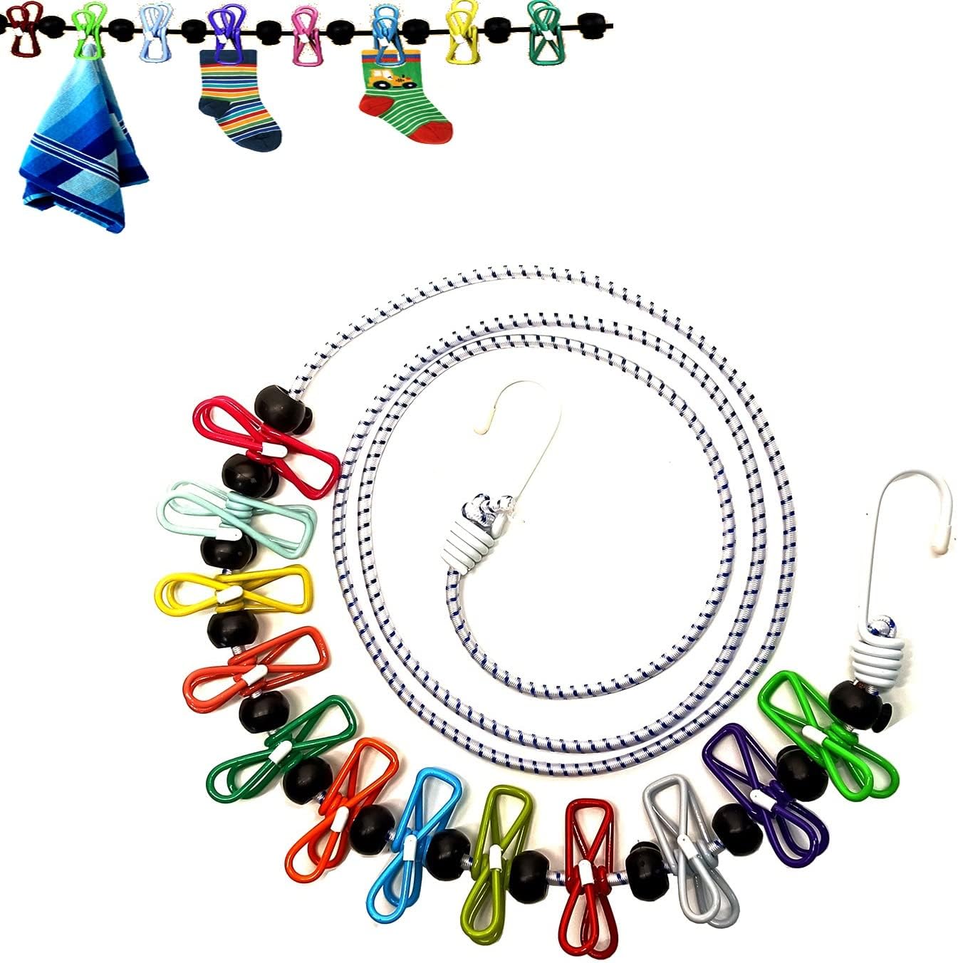 1 Pack Portable Clothesline with 12 Clothespins, Windproof