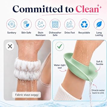 LiquiBands Face Washing Wristbands to Catch Water Drips - Stop Wet Sleeves and Counter Puddles - Silicone Wrist Cuffs for Skincare, Pet Bathing, and Washing Dishes (Blush Pink, S/M, 1 Pair)