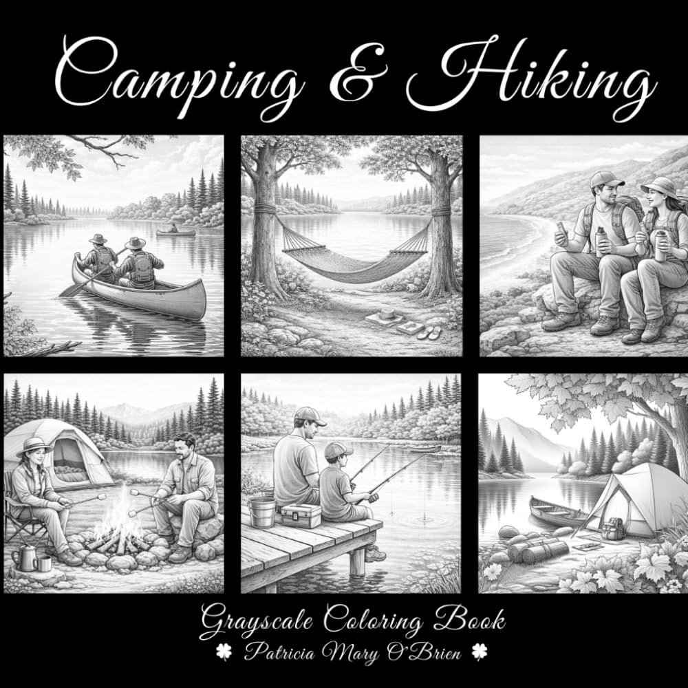 Camping and Hiking Grayscale Coloring Book: Learn the Techniques and Develop Your Grayscale Coloring Skills with Beautiful Mountains, Lakes, and Rivers as Your Canvas